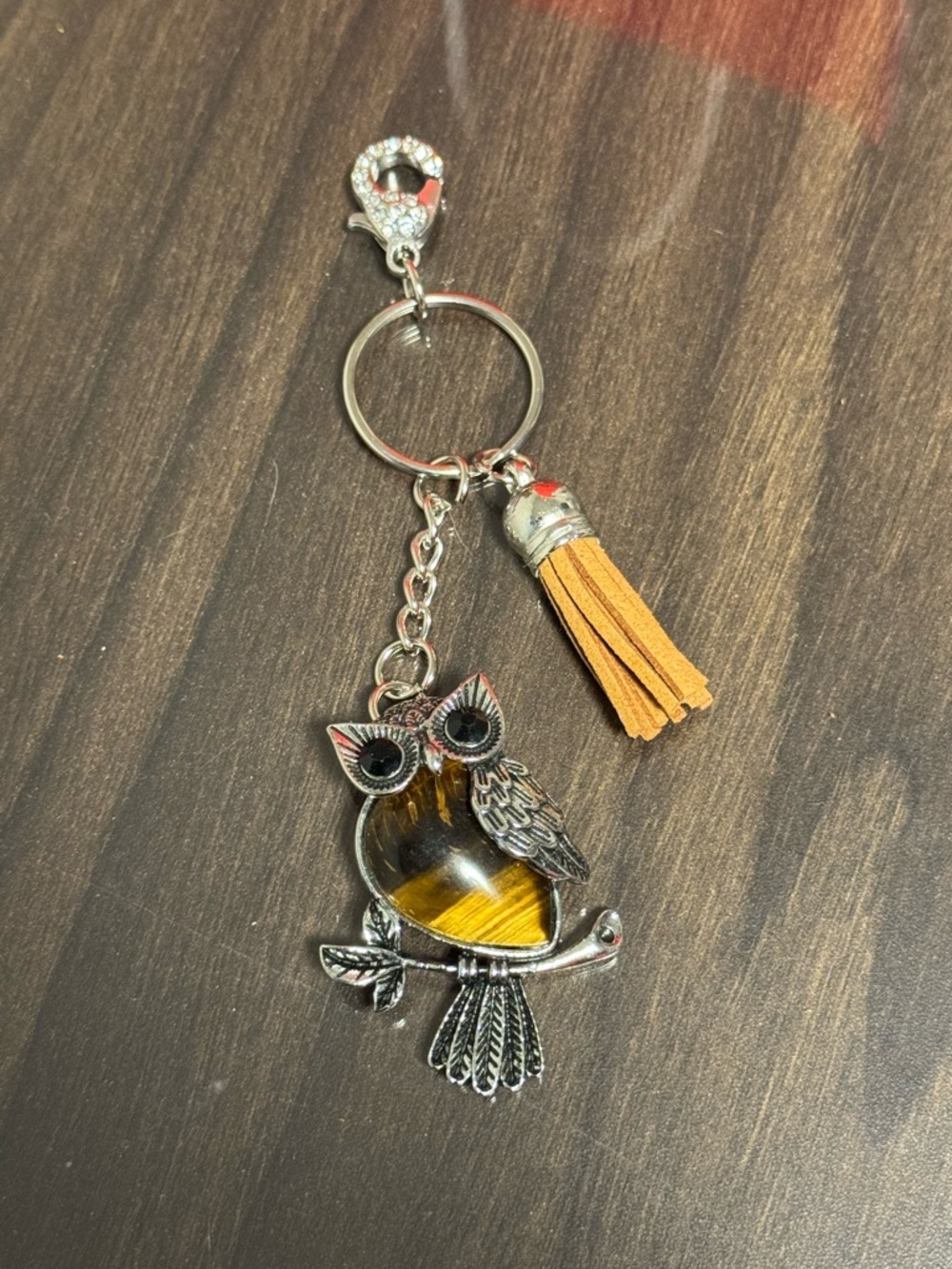 Owl Tassel Keychain with Tiger Eye